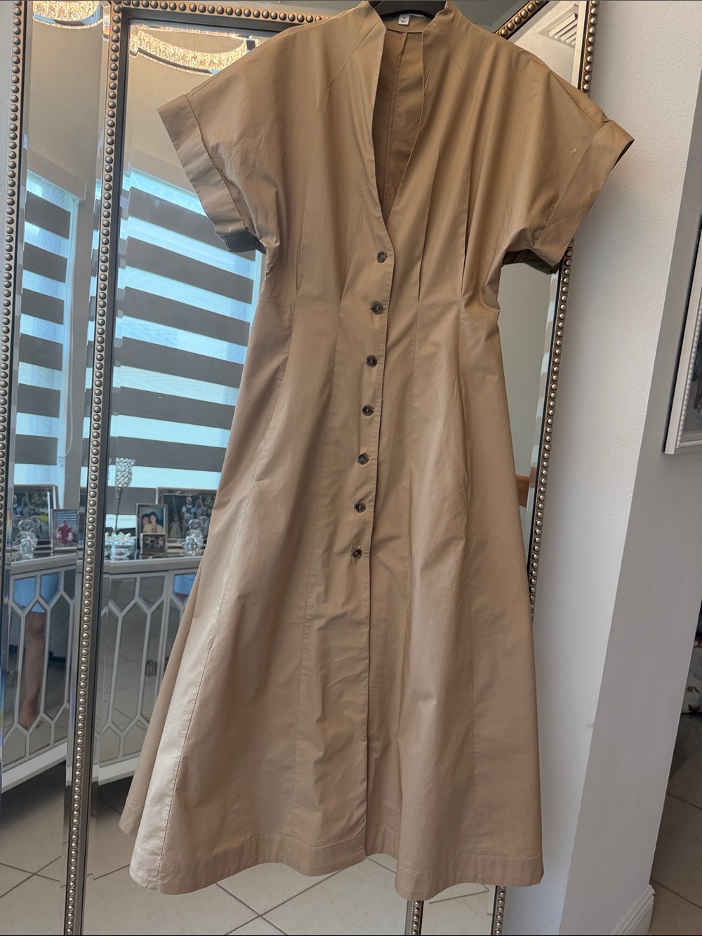 Banana Republic Tan Button-Front Midi Dress